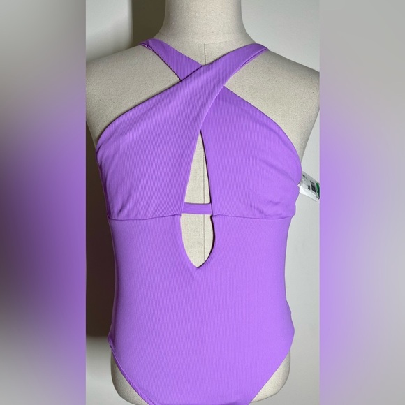 Becca | Crossover Purple Swimsuit | One Piece | Ribbed Textire | Open Back | L - Picture 1 of 3